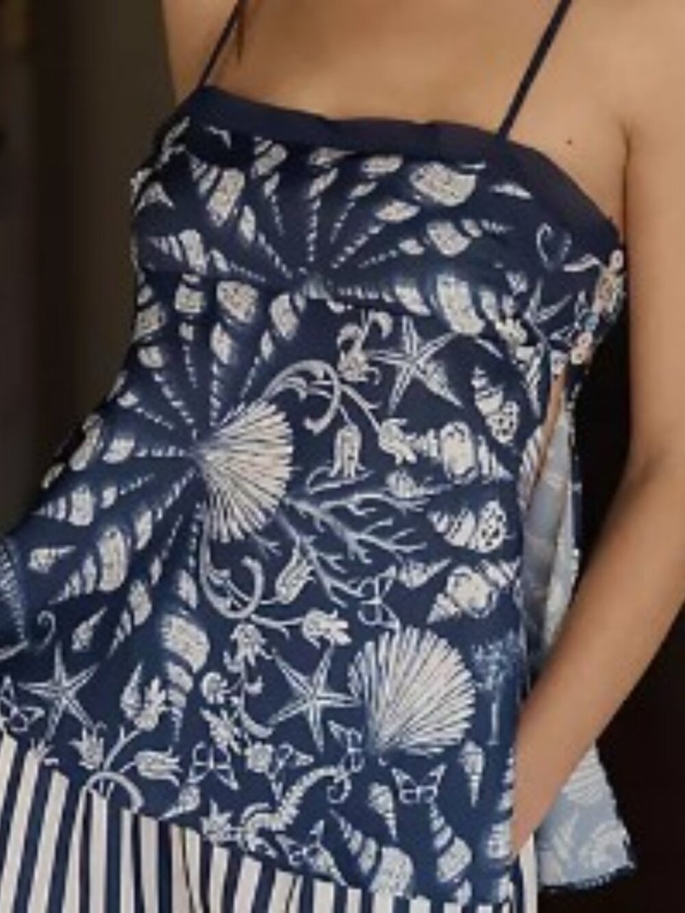 ANTHROPOLOGIE LYREBIRD Seashell Cowl-Back Camisole in Blue/White